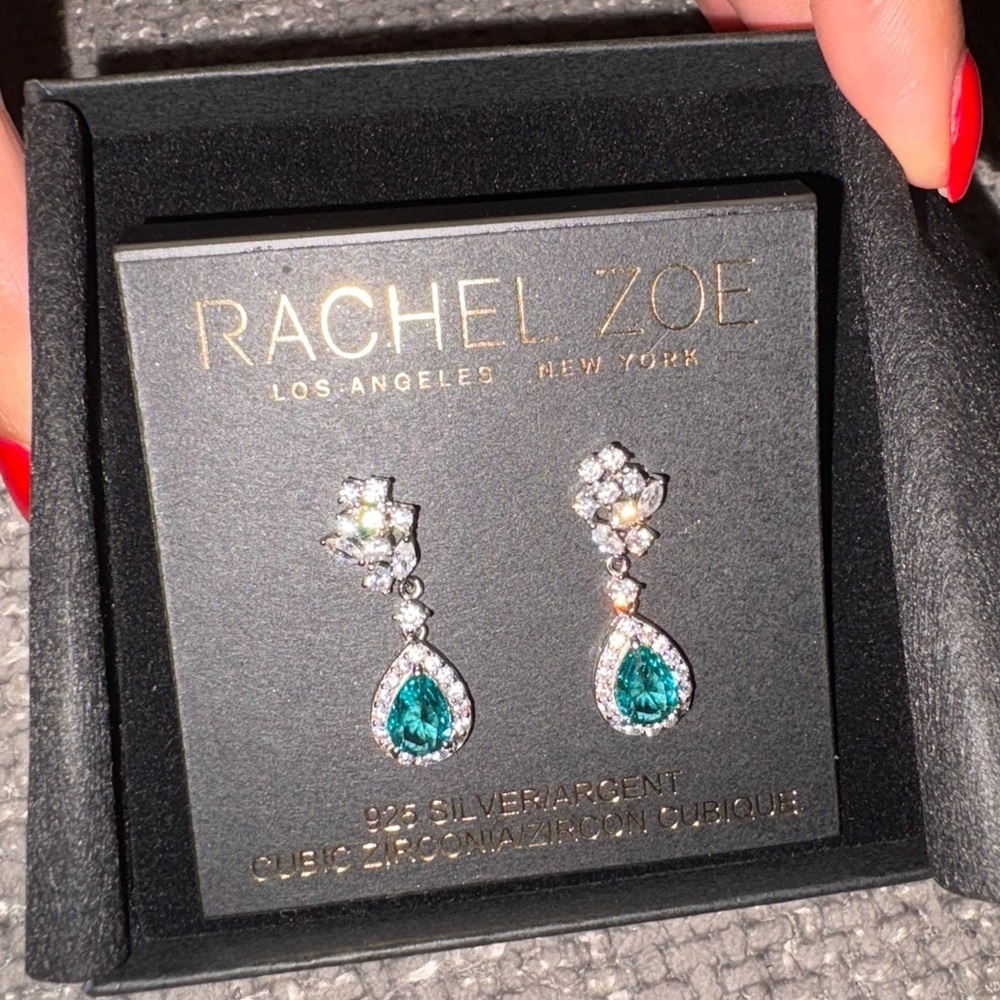 Rachel Zoe Teardrop Cubic Zirconia Drop Earrings 925 Sterling Silver